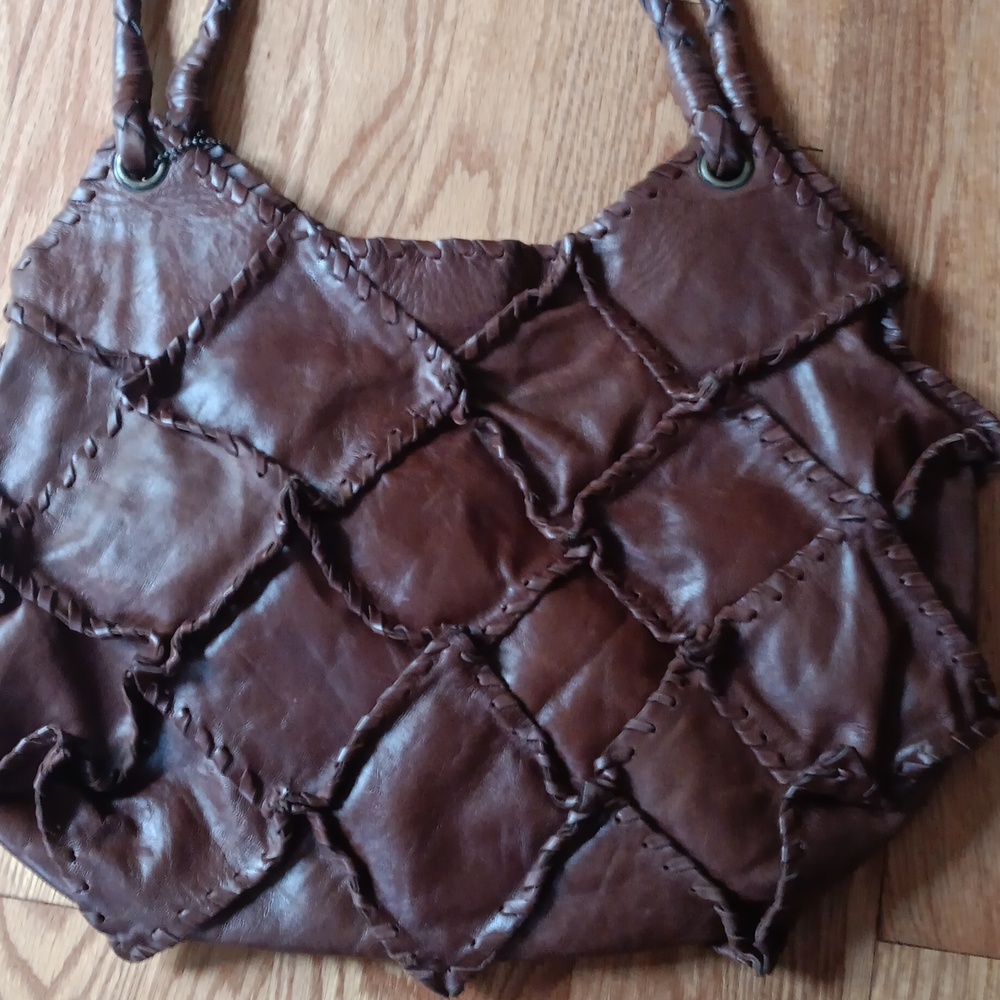 Brown Boho Patchwork Leather Shoulder Bag - image 5